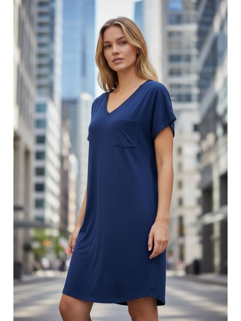 Lilly Pulitzer Women's M Blue V-Neck Knee-Length Dress Back Keyhole 100% Pima Co